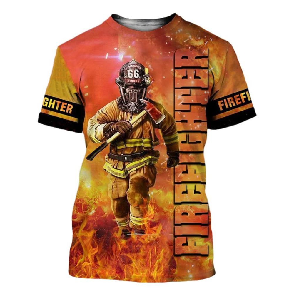 Firefighter T-Shirts Fireman 3D Print Men Women Casual Short Sleeve T Shirt Streetwear Oversized Harajuku Kids Tees Top Clothing