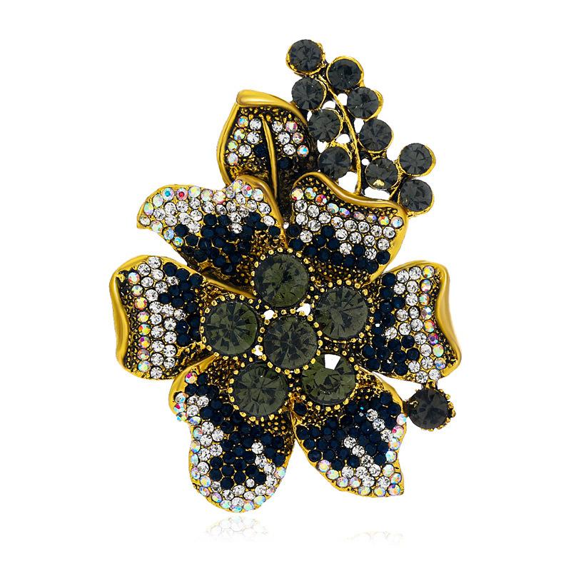 

SKEDS Luxury Women Men Classic Vintage Rhinestone Flower Brooches Pins Gorgeous Crystal Floral Exquisite Suit Coat Badges чёрный