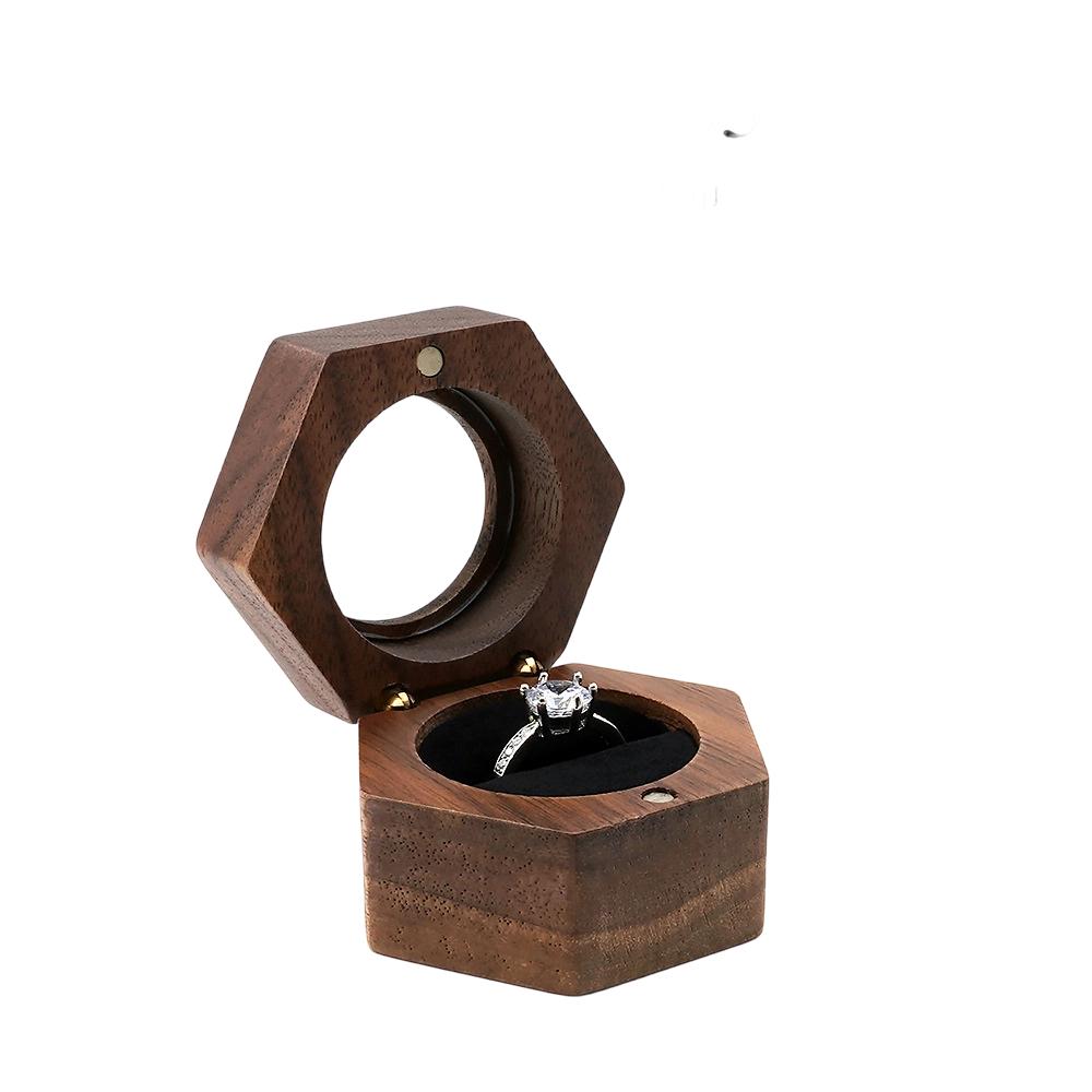 Creative Factory Custom Wooden Magnetic Closure Printed Design Shape Proposal Wedding Single Ring Box Jewelry Storage Boxes
