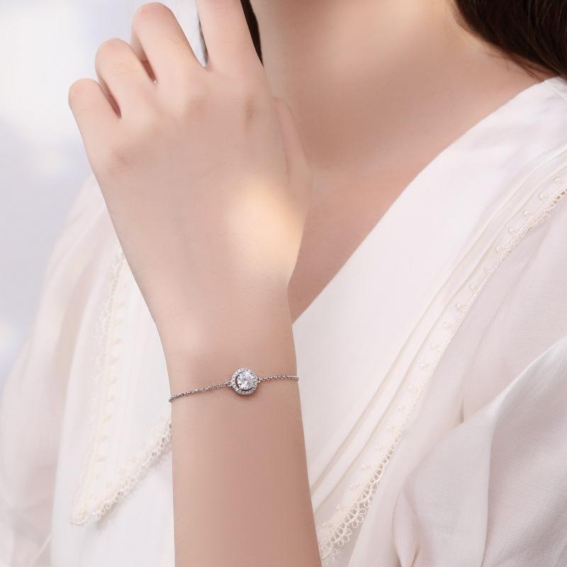 S925 Sterling Silver Starry Round Bag Mosang Diamond Bracelet for Women, Japan and South Korea, Fashionable 1 Carat Mosang Stone Bracelet