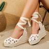 Espadrille Wedge Shoes Women Super High Heels 10.5cm Flowers Summer Platform Party Shoes Comfortable Ladies Wedge Sandals Big Size 42