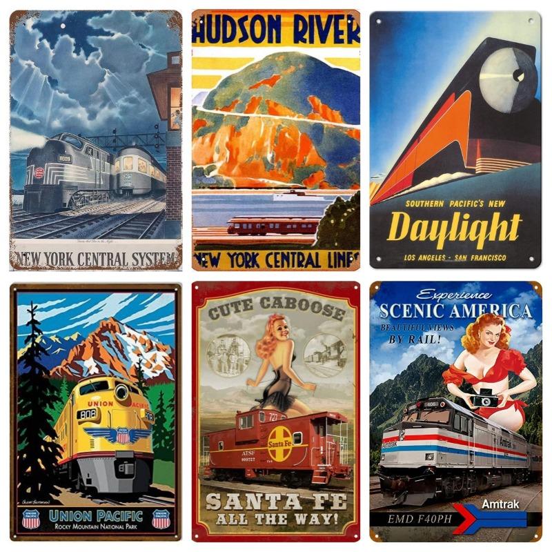 Vintage Metal Tin Poster Train Retro Metal Tin Signs Posters Plate Wall Decor for Bar Restaurant Cafe Clubs Retro Plaque