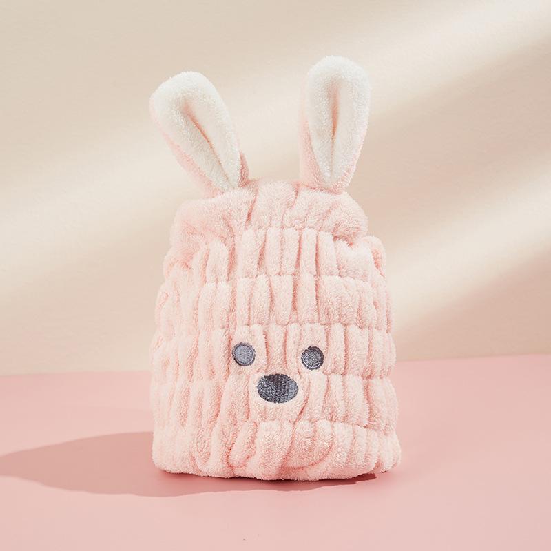 Children Wipe Hair Bun Head Female Cute Cartoon Rabbit Ears Strong Absorbent Quick-drying Dry Hair Cap