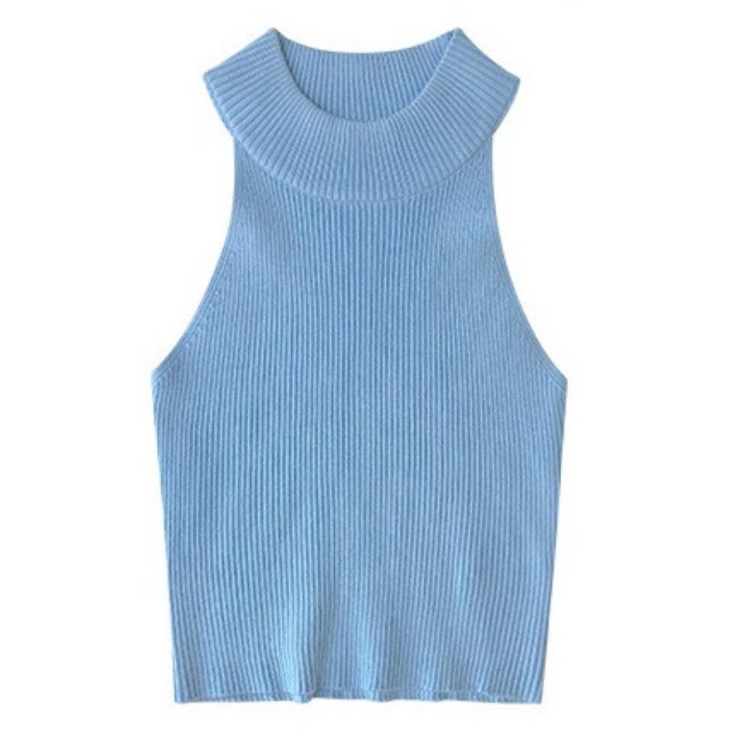 Personality Sleeveless Narrow Shoulder Sexy Vest Hanging Neck To Wear Slimming Waist Crop Thread Knit Top