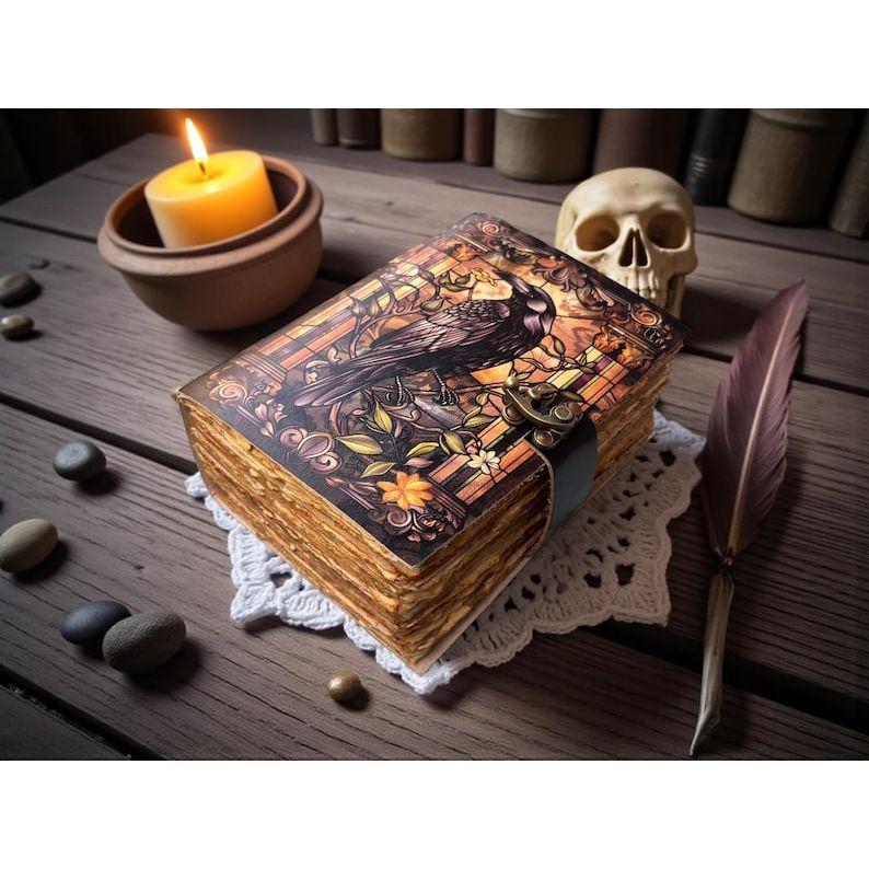 Raven Leather Grimoire Journal – Gothic Spellbook, Witchcraft Notebook