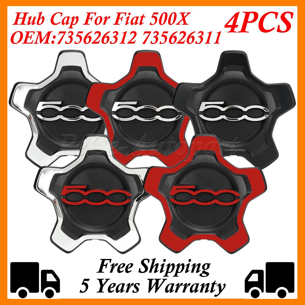 4Pcs Set of Centre Hubcaps For Fiat 500x - Silver/Black/Red Cupping Design 735626312 735626311 16 Inch Dust Cover for Wheel Hubs