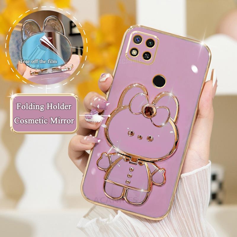 Redmi9c Luxury Plating Mirror Holder Case On For Xiaomi Redmi 9c 9 9a 10 10a 10c 13c 12 12c A1 A2 Plus 9at Silicone Stand Cover