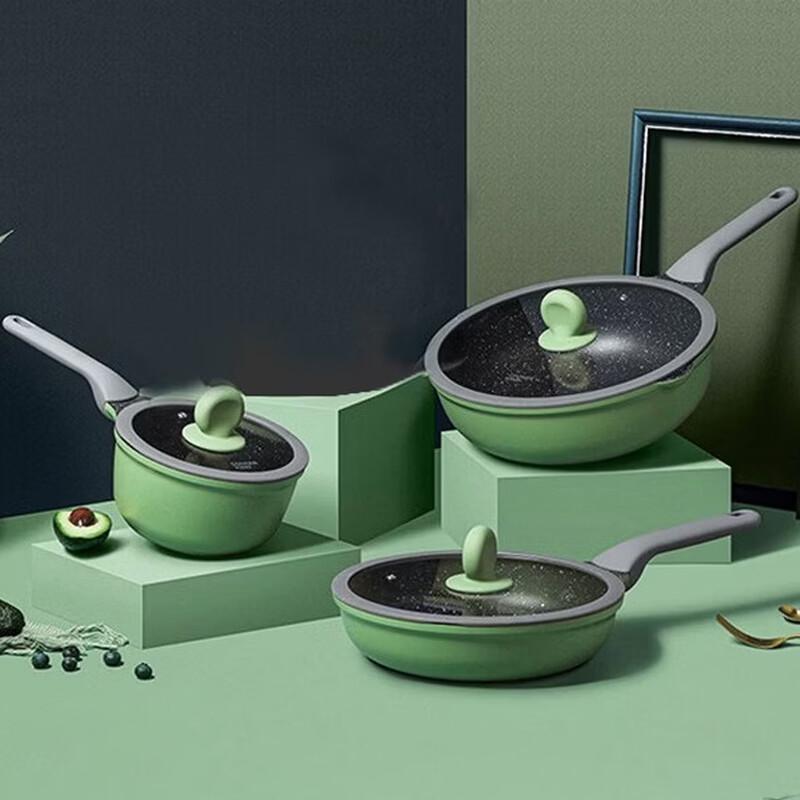 COOKER KING Bamboo Green Stone Series 3-Piece Cookware Set