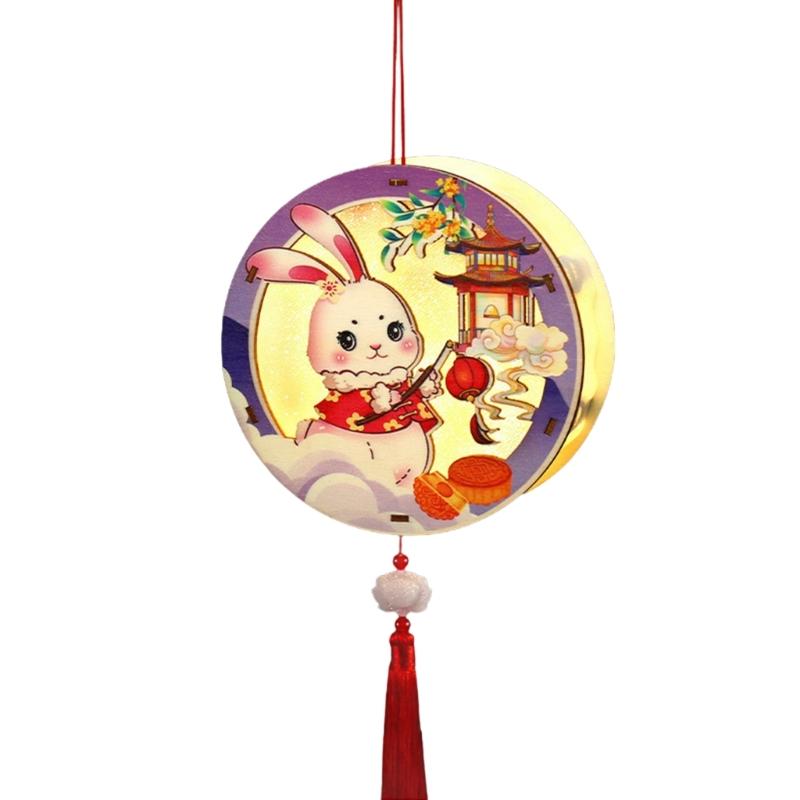 Lovely Rabbits Light Hanging Decors Portable Autumn Festival Rabbits Light Decoration for Cultural Enthusiasts