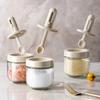 1 Pcs Glass Seasoning Bottle with Telescopic Spoon Household Kitchen Salt Storage Box Leak Proof and Moisture-proof