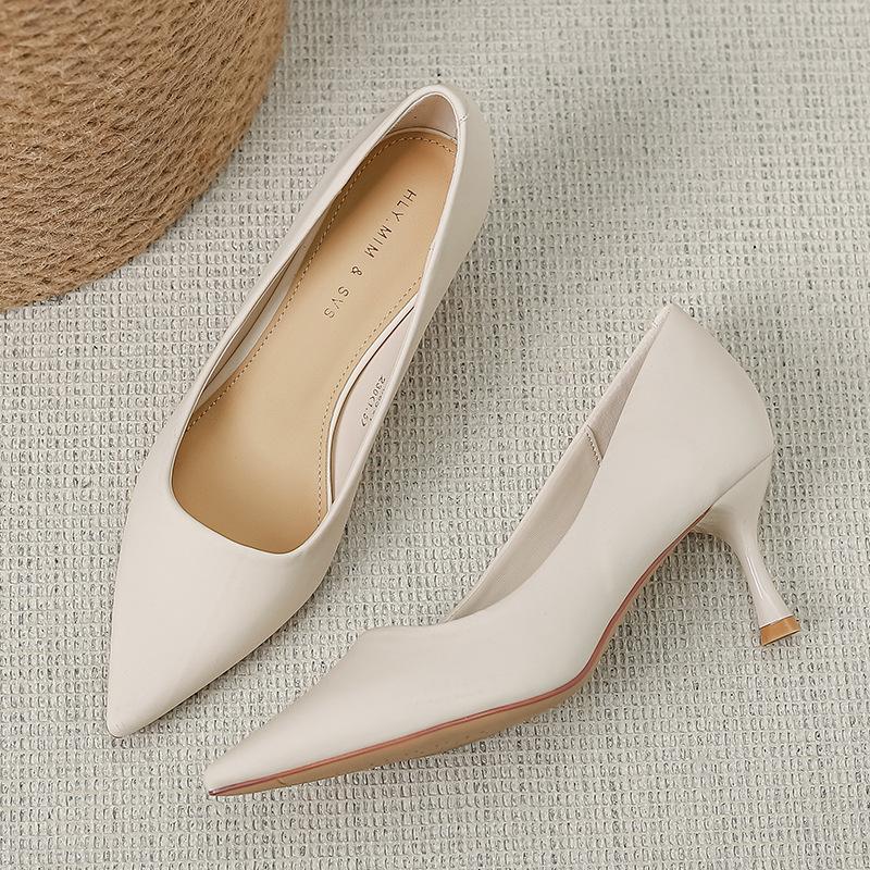 

Туфли на высоком каблуке 2025 весна новые универсальные профессиональные черные рабочие туфли стилет с острым носком одинарные туфли G65-1 39 абрикосовый