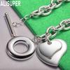 925 Sterling Silver Heart-To-Heart Side Chain Charm Romantic Bracelet Gift Jewelry