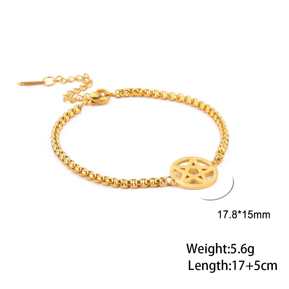 Teamer Stainless Steel Bracelet for Women Goddess Charms Pentagram Moon Wicca Jewelry Magic Pendant Pentacle Witch Amulet Gifts
