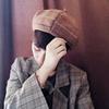 Lady Retro Plaid Beret Double Layer Painter Cap Autumn Winter Warm Berets