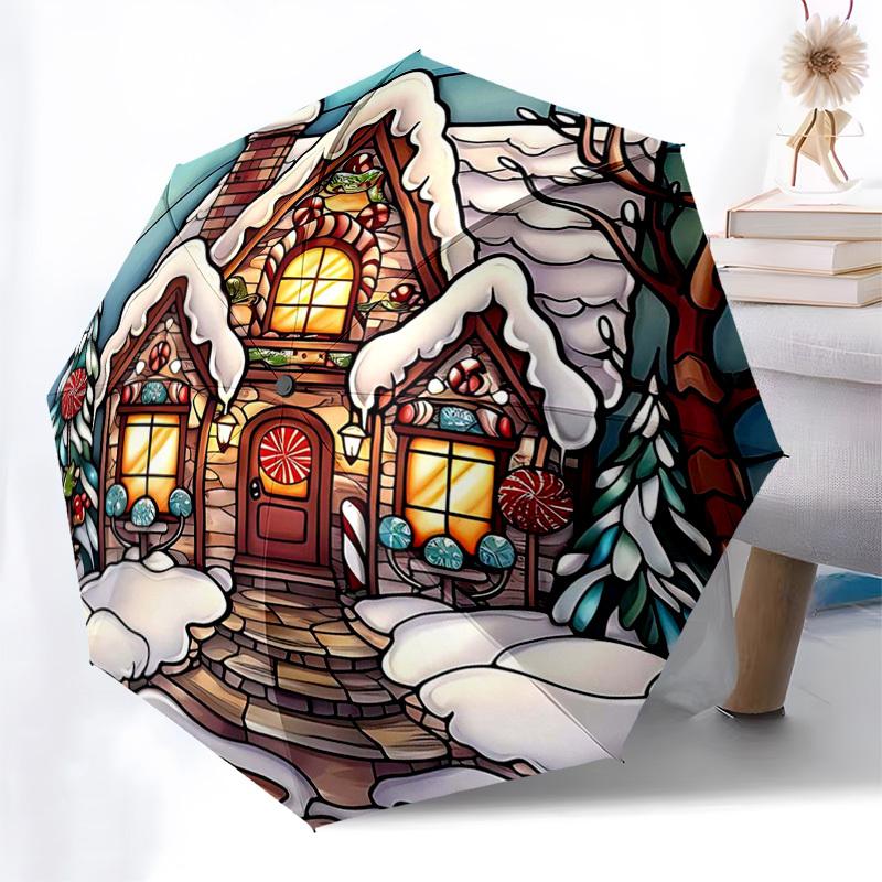 

1pc Christmas Santa Claus Design Automatic Opening Closing Umbrella, Portable 3-Fold Design with 8-Bone Iron Frame, Perfect Outdoor Gift for Fans, Tra