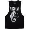 Tricou Vestă Unisex Nirvana: Cal de mare și Logo Mono (Negru) (Mediu)