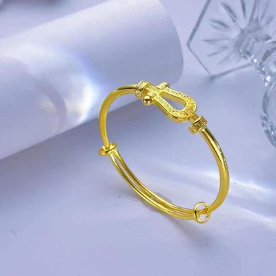 Women's Trendy Vietnamese Rose Gold Horseshoe Bracelet with Meander Pattern