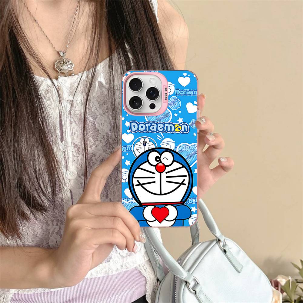 Cute Cartoon D-Doraemons Phone Case For IPhone 17 16 15 14 11 12 13 Pro Max Plus Pro Colored Silver Cover