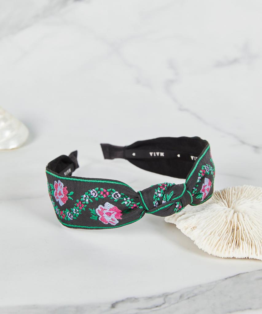 Maia Pearl Flower Jacquard Hairband A-Knot Type Green