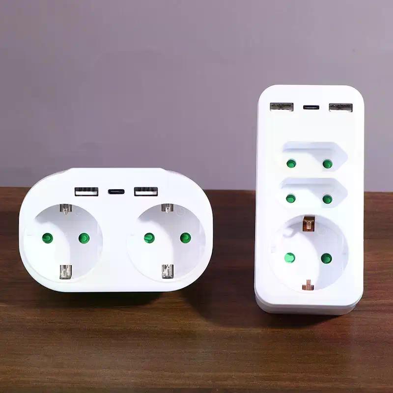 1 To 3 Plug EU Socket Adapter With Switch 16A Plug Adapter Travel Charging German Standard Power Converter For Portugal Turkey