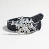 Women's Rhinestones Belt Glitters Leather Waist Belt Western Skull Waist Belt for Stylish Youth