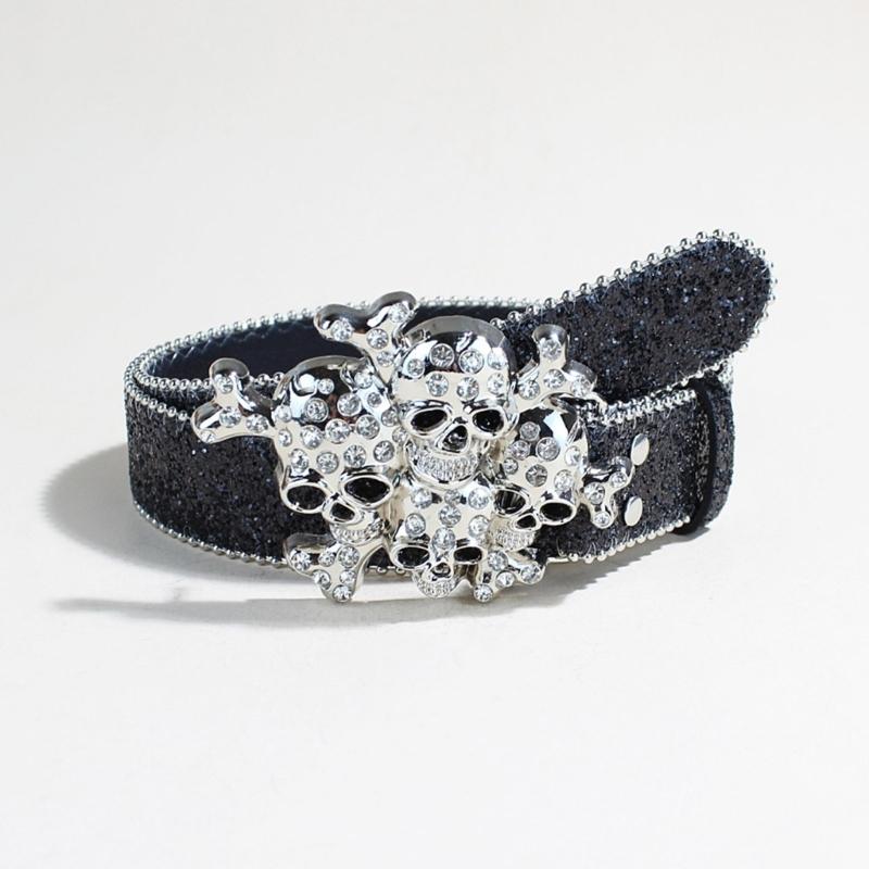 Women's Rhinestones Belt Glitters Leather Waist Belt Western Skull Waist Belt for Stylish Youth