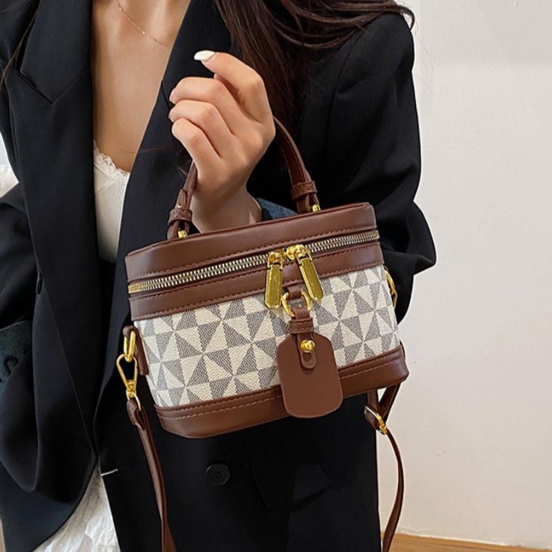 Vintage Geometric Jacquard Box Crossbody Bag, Mini Top Handle Cosmetic Purse with Detachable Strap ,women Fashion Shoulder Bags