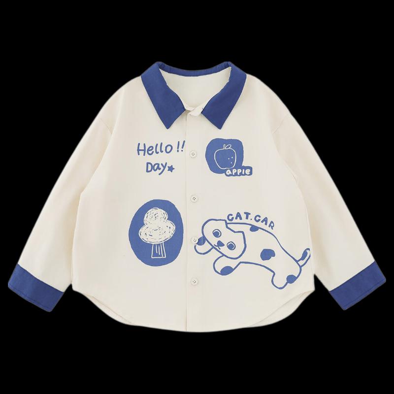 Boy's Soft Breathable Cartoon Color-Block Long Sleeve Shirt
