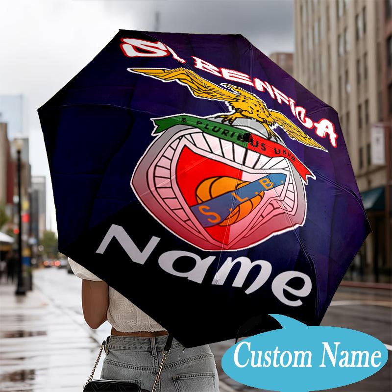 Custom Name Benfica Football Crest Umbrella Folding Umbrella, Automatic Umbrella - 8-Frame for Travel, Casual Lightweight Personalized Gifts