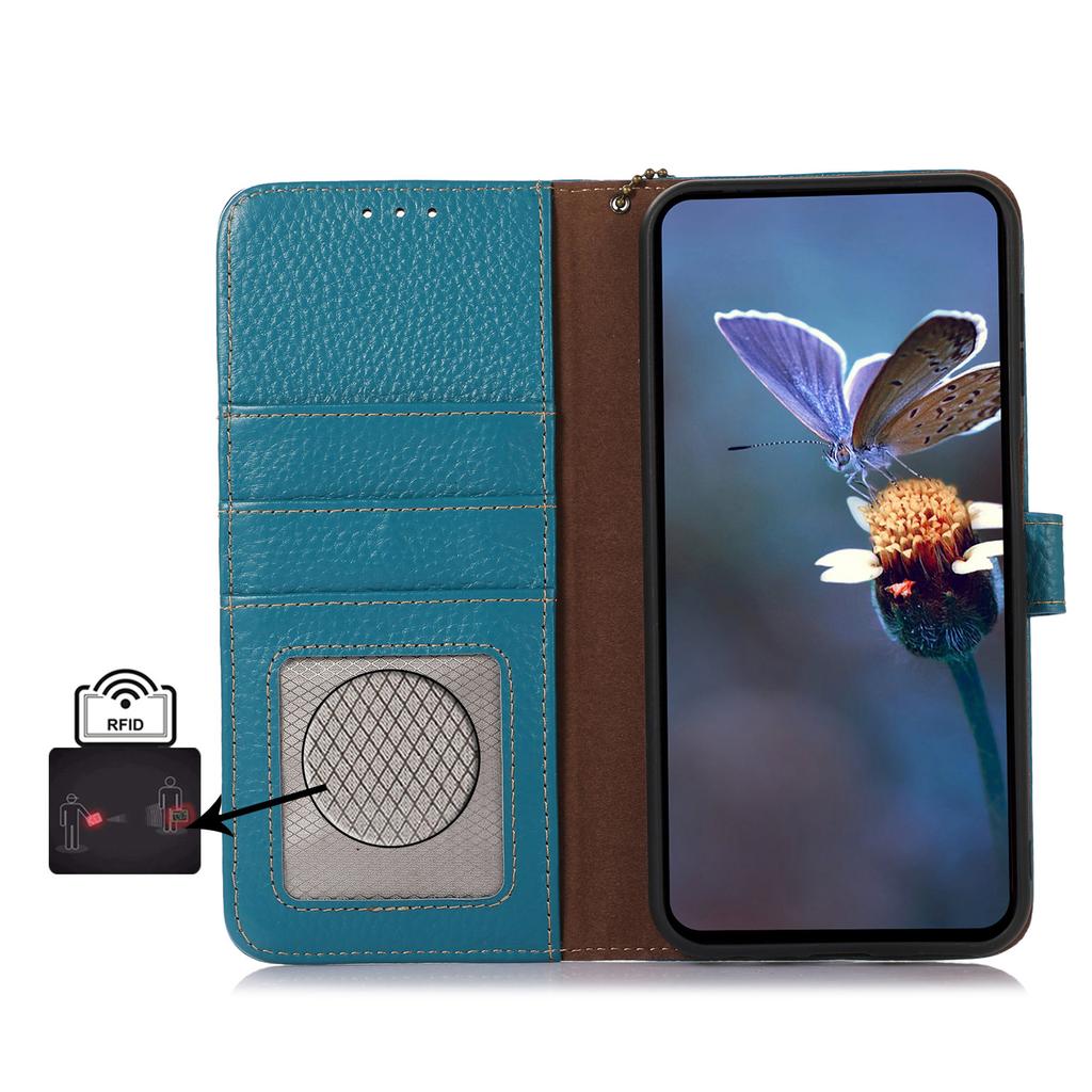 For Xiaomi 14T Case RFID Blocking Litchi Texture Genuine Cow Leather Phone Cover