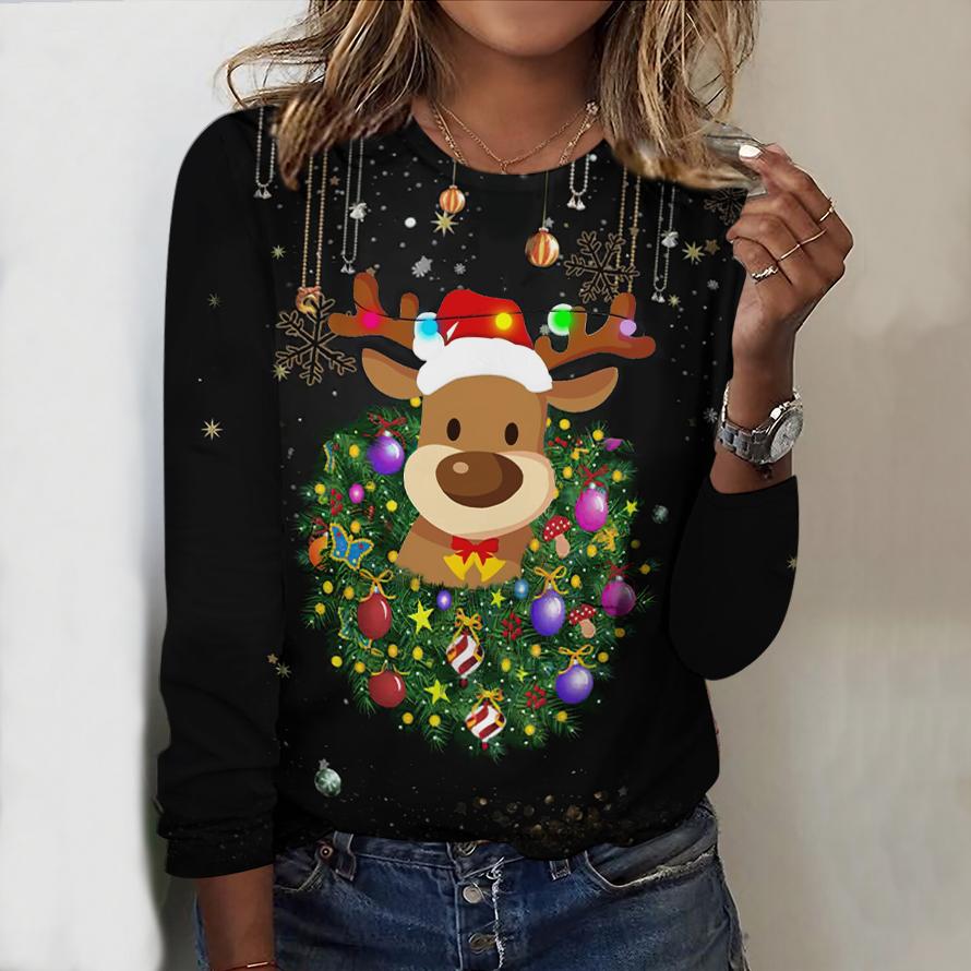 

Женский новый повседневный топ с круглым вырезом и длинным рукавом на осень-зиму 2025 года с 3D-рождественским узором. Идеальный подарок на Хэллоуин и Рождество. XS чёрный