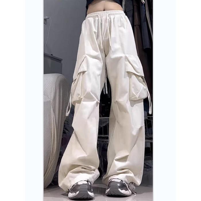 

Women s 2025 Summer Fashion High-Waist Wide-Leg Cargo Pants M белый