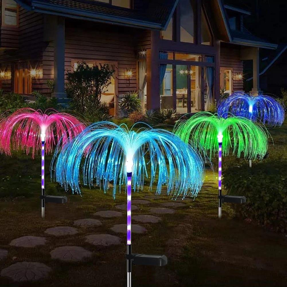 D2 1pc Solar Lamp Jellyfish Lights 7 Color Changing Solar Flowers Lights Solar Garden Lights Solar Fiber Optic Lights for Patio