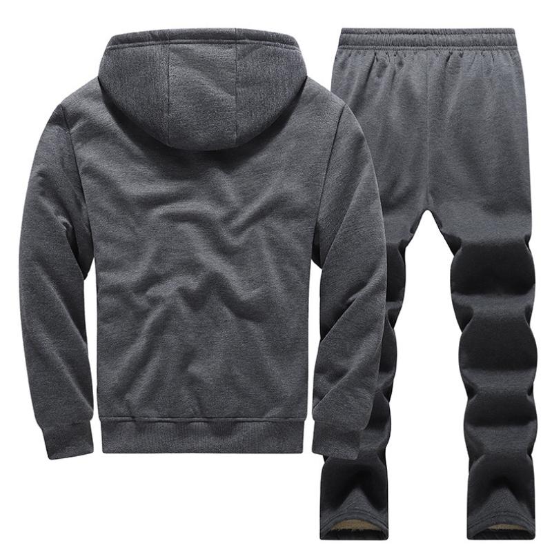 Autumn Winter Fleece Suit Men's Tracksuit Lamb Cashmere Sportwear Casual Warm Hooded Jacket+Pants Set
