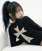 GRAVER [Unisex] Lace Back Cross U-Neck Long Sleeve_Black