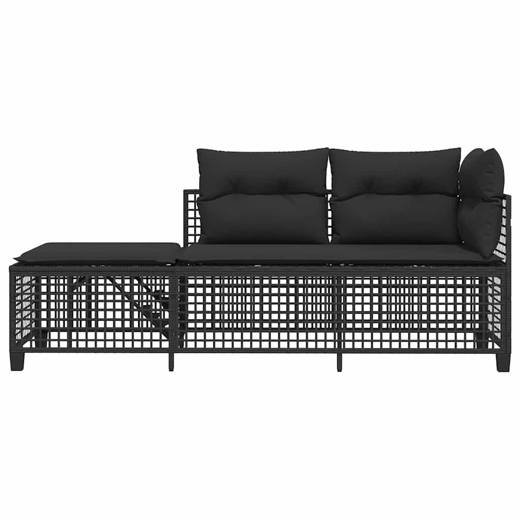 3 Piece Garden Corner Sofa Set with Cushions Black Poly Rattan