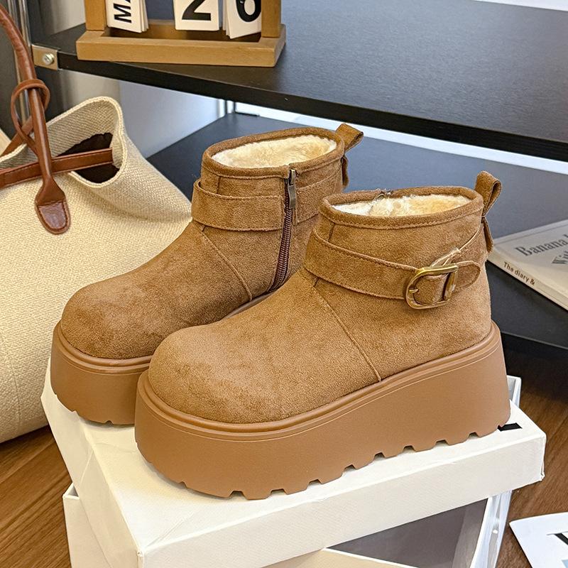

Thick-soled heightening muffin-soled snow boots for women 2025 autumn and winter new thermal cotton shoes velvet short boots for women thickened cot 40 верблюд