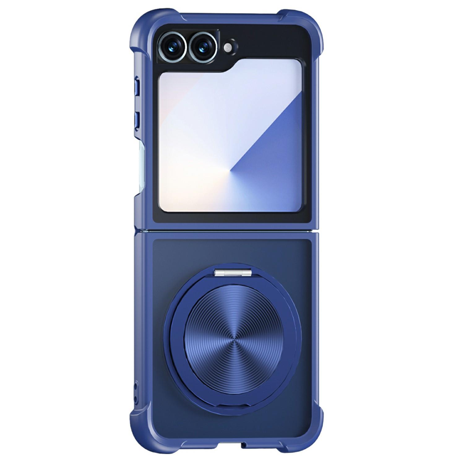 

For Samsung Galaxy Z Flip7 FE 5G/Z Flip6 5G/Flip5 5G Magnetic Case CD Vein Kickstand Shockproof TPU+PC Phone Cover Blue