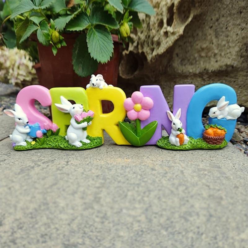 Easter Spring Rabbit Statue Table Decoration Tabletop Figurine for Home Party