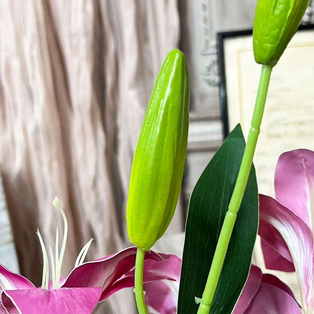 65cm Artificial Lily Flower 3D Printing Wedding Bridal Bouquet Fake Lily Bouquet  Living Room Decor