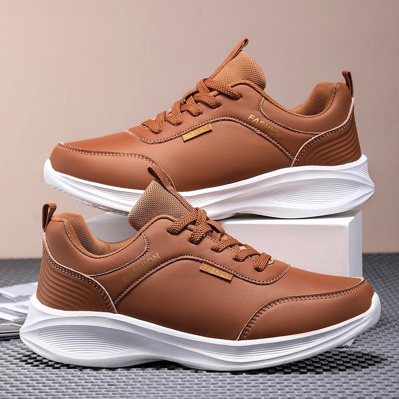 Sneakers Men's Black Casual Leather Outdoor Lightweight Soft-soled Shoes Thick-soled Non-slip and Wear-resistant Running Shoes