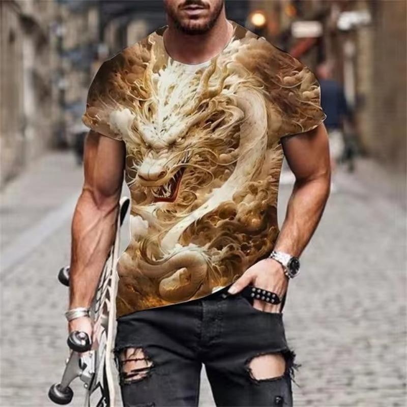 Dragon Totem 3d Printed Summer Men's T-Shirt Short Sleeve Fashion Street Casual Creative Personality Tough Guy Style Clothing