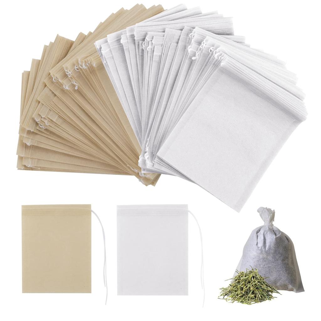 Simpeak 200 Tea Bags with String, Disposable Tea Strainer, Empty Tea Bag Filters, Unbleached, Natural, for Loose Leaf Tea & Coffee (57cm)