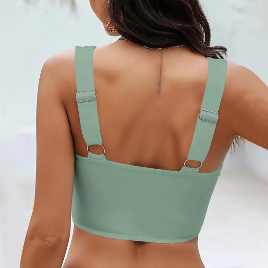 Damskie stroje kąpielowe góry Węzłowy przód Wydrążony detal Regulowane ramiączka Wyjmowane wkładki Bluzki do pływania