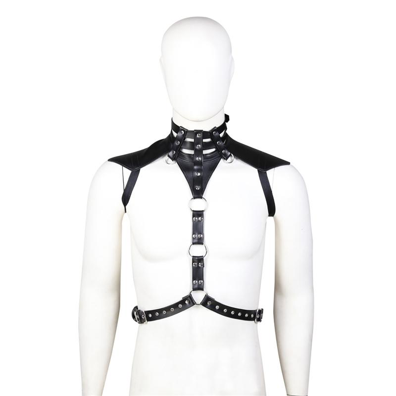 

Fetish Men Leather Crop Tops Chest Harness Belt Gothic Punk Male Body Bondage Clothes Shoulder Harness Strap Rave Party Costumes