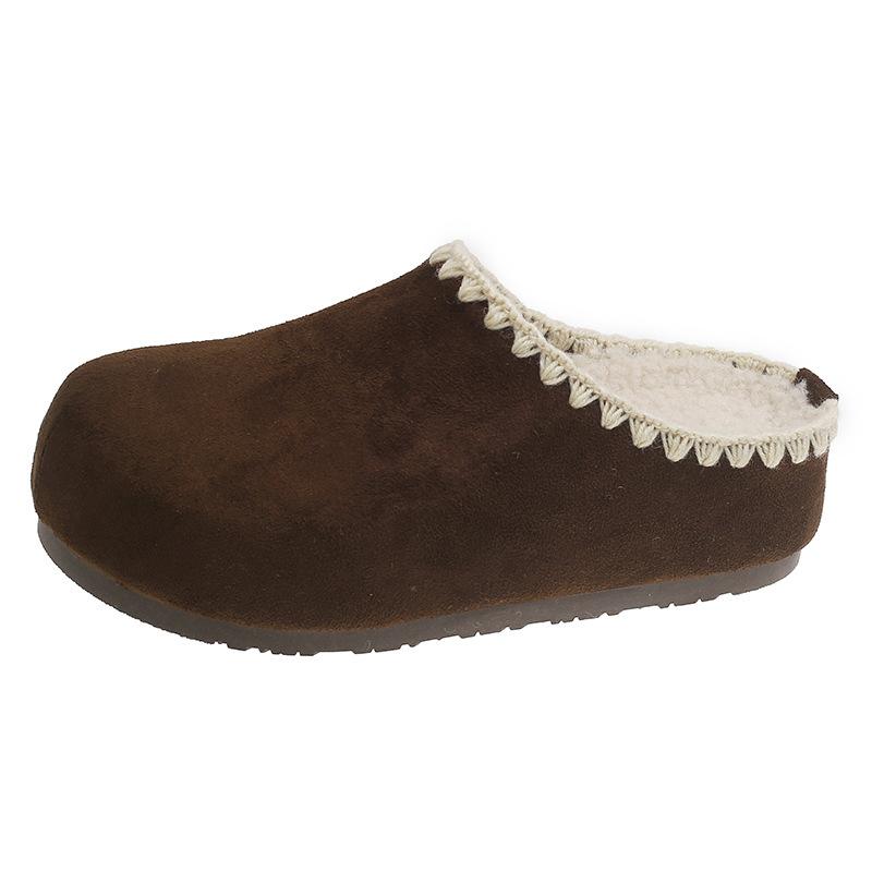 Inner Heightening Bag Head Woven Half Slippers Women 2025 Autumn and Winter Piled Thickened Warm One Pedal Birken Lazy Shoes Women
