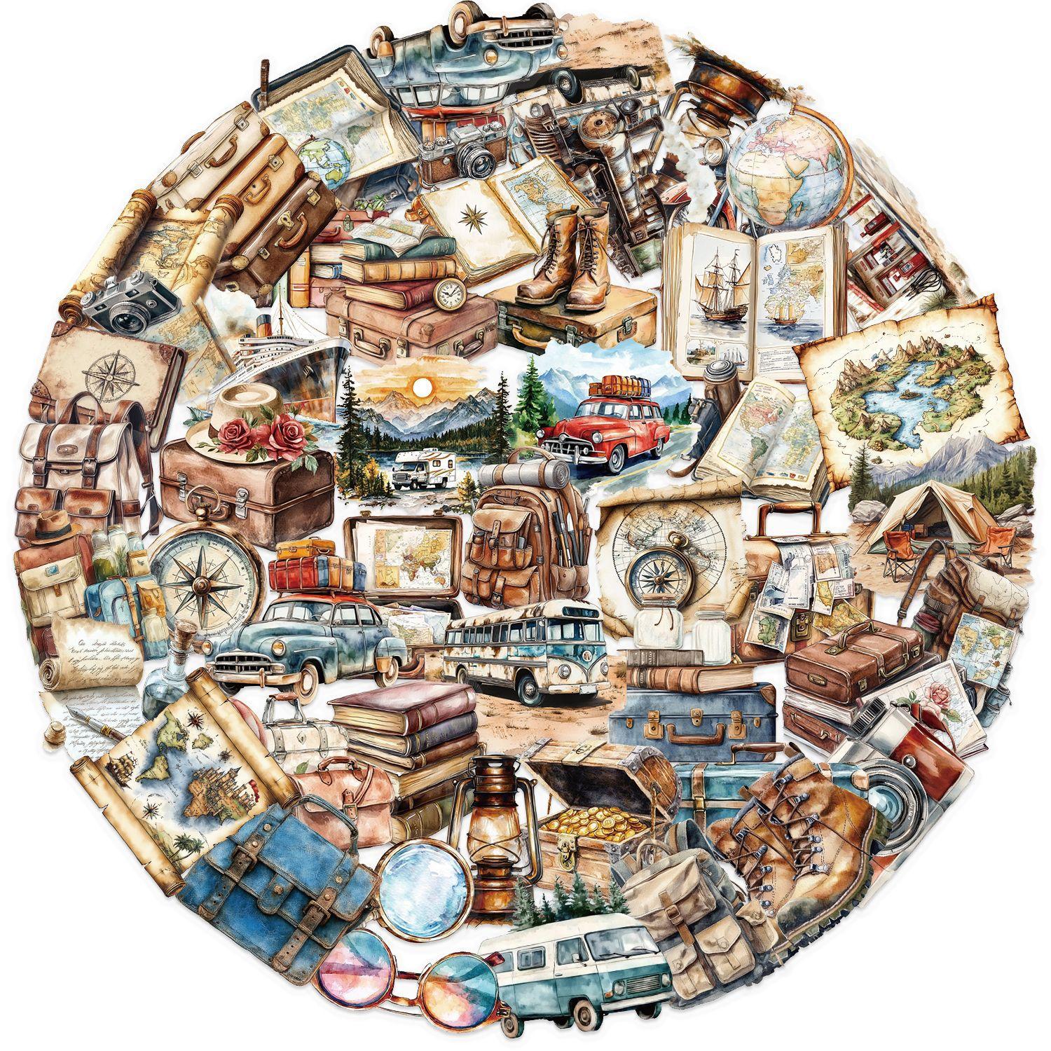 

Набор из 50 прозрачных ретро наклеек для путешествий, водонепроницаемые прозрачные ПЭТ, для украшения ежедневника, гитары, блокнота