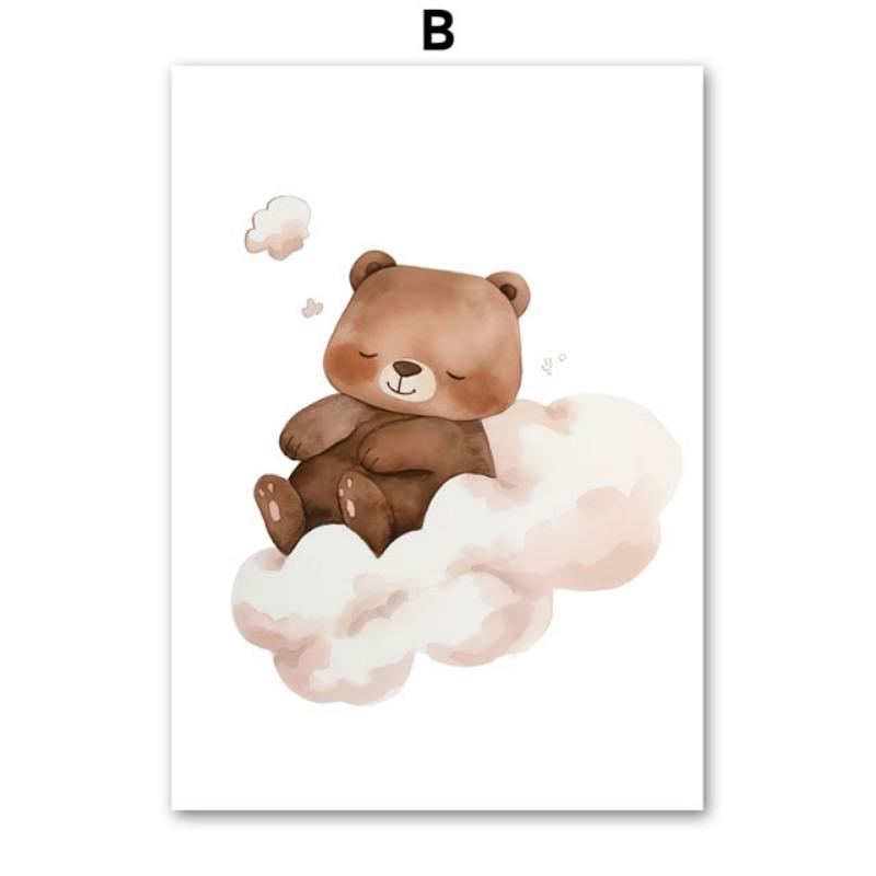 Cute Fox Deer Owl Rabbit Bear Cloud Sleeping Nursery Wall Art Canvas Painting Nordic Posters Prints Pictures Baby Boy Room Decor