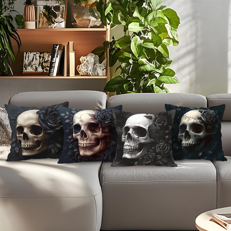Halloween Skeleton Rose Cushion Pillowcase Printed Polyester 45X45Cm Throw Pillowcover Decorative Sofa Cushion Pillowslip Decor