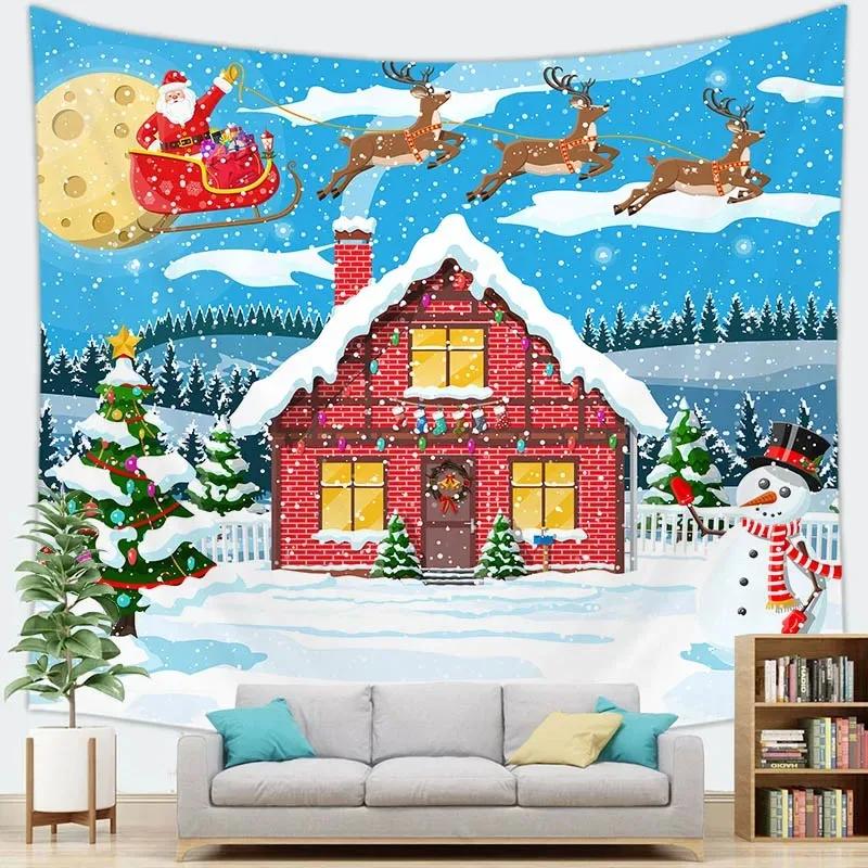 Christmas Cartoon Santa Claus Tapestry Bedroom Living Room Home Christmas Decoration Tapestry